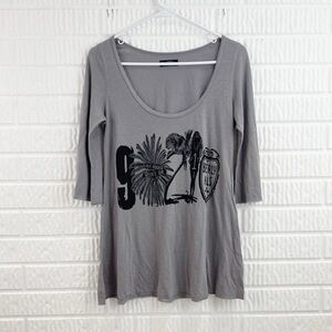 Lauren Moshi Gray Beverly Hills 90210 3/4 sleeve T Shirt Tunic Cotton S Small